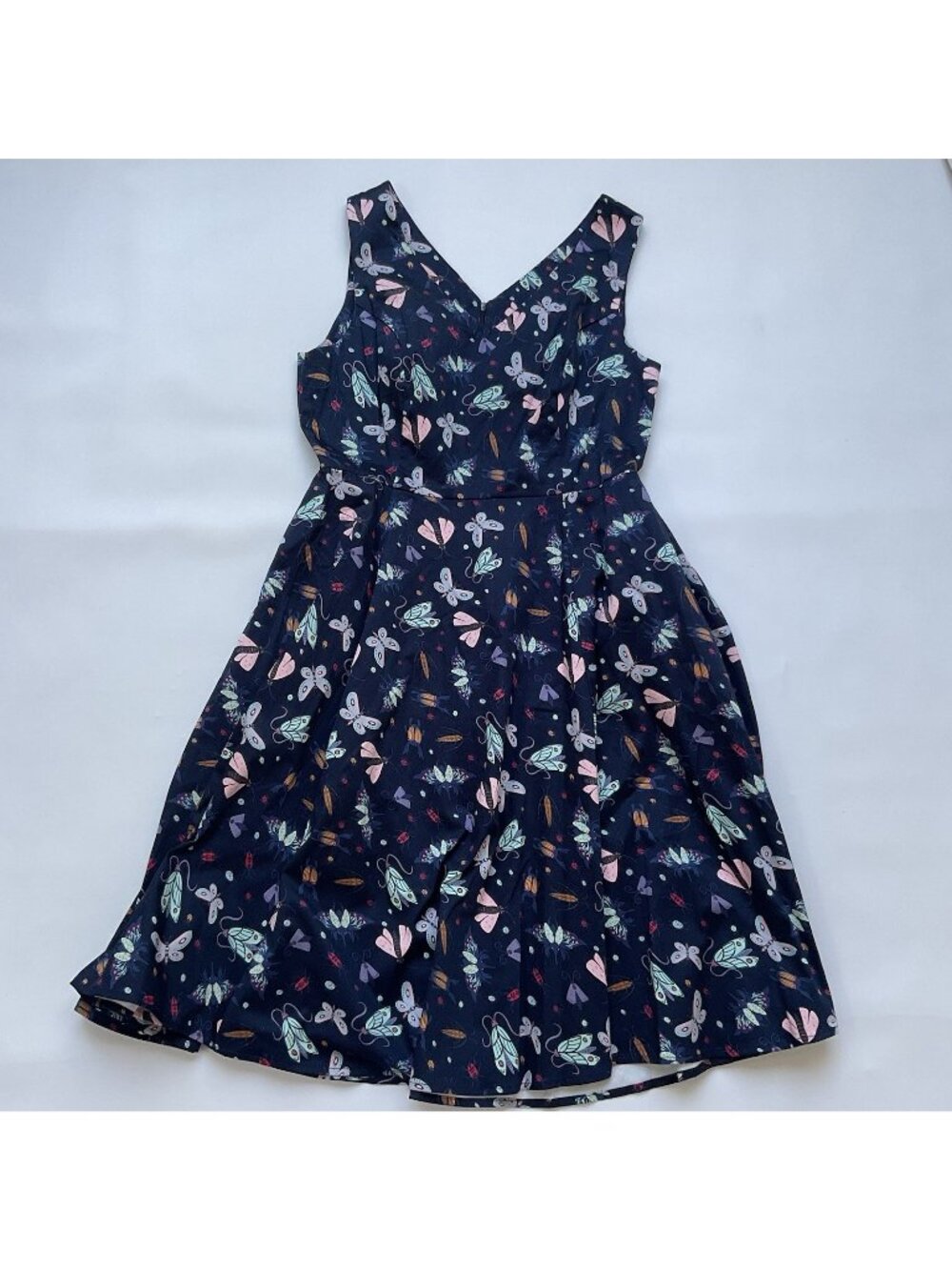 Eva Rose Women’s V-nec Retro Vintage Dress Butterflye Sleeveless Size XL